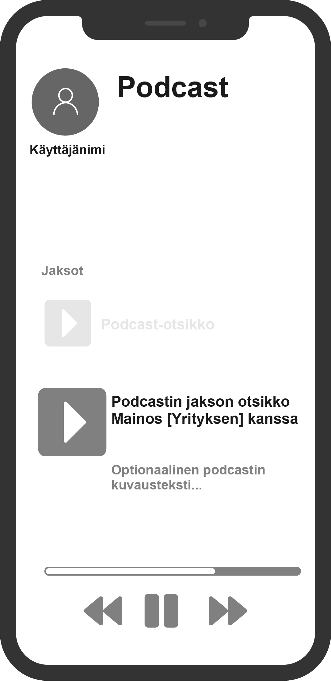 Esimerkkikuva mainoksen merkitsemisestä podcast-jaksossa.